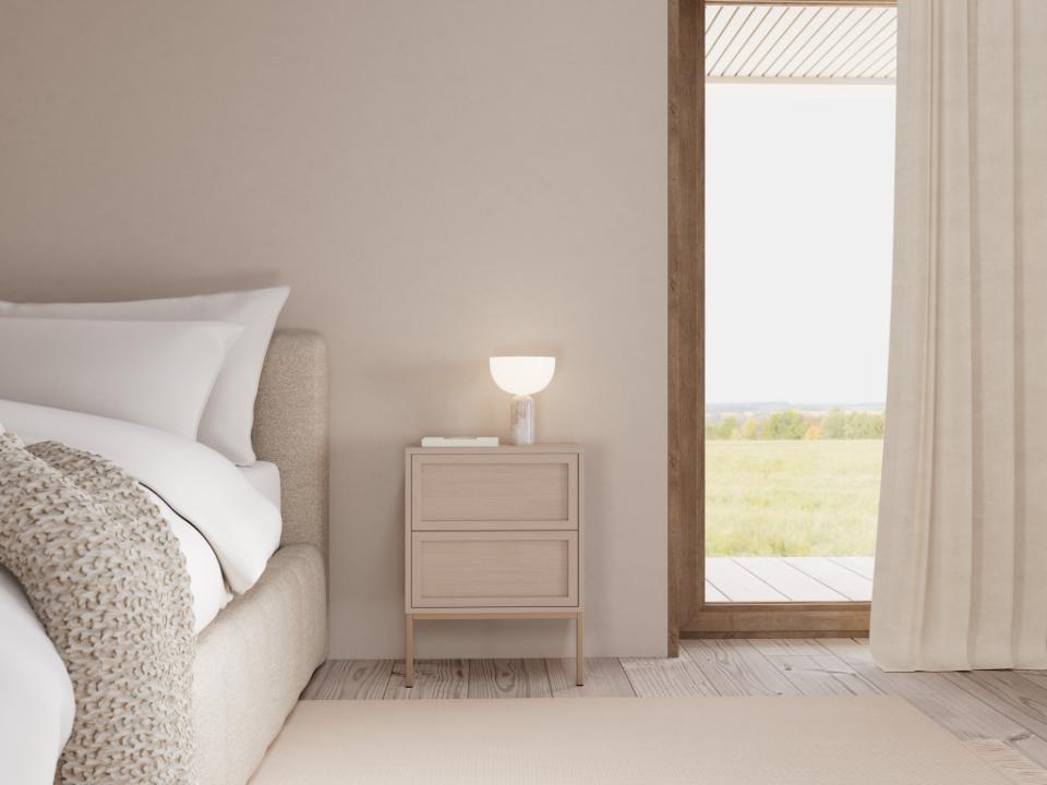 szafka nocna Palmdale, szafka nocna Actona, szafka nocna imitacja dębu, szafka nocna do sypialni, szafka nocna w stylu boho, minimalistyczna szafka nocna