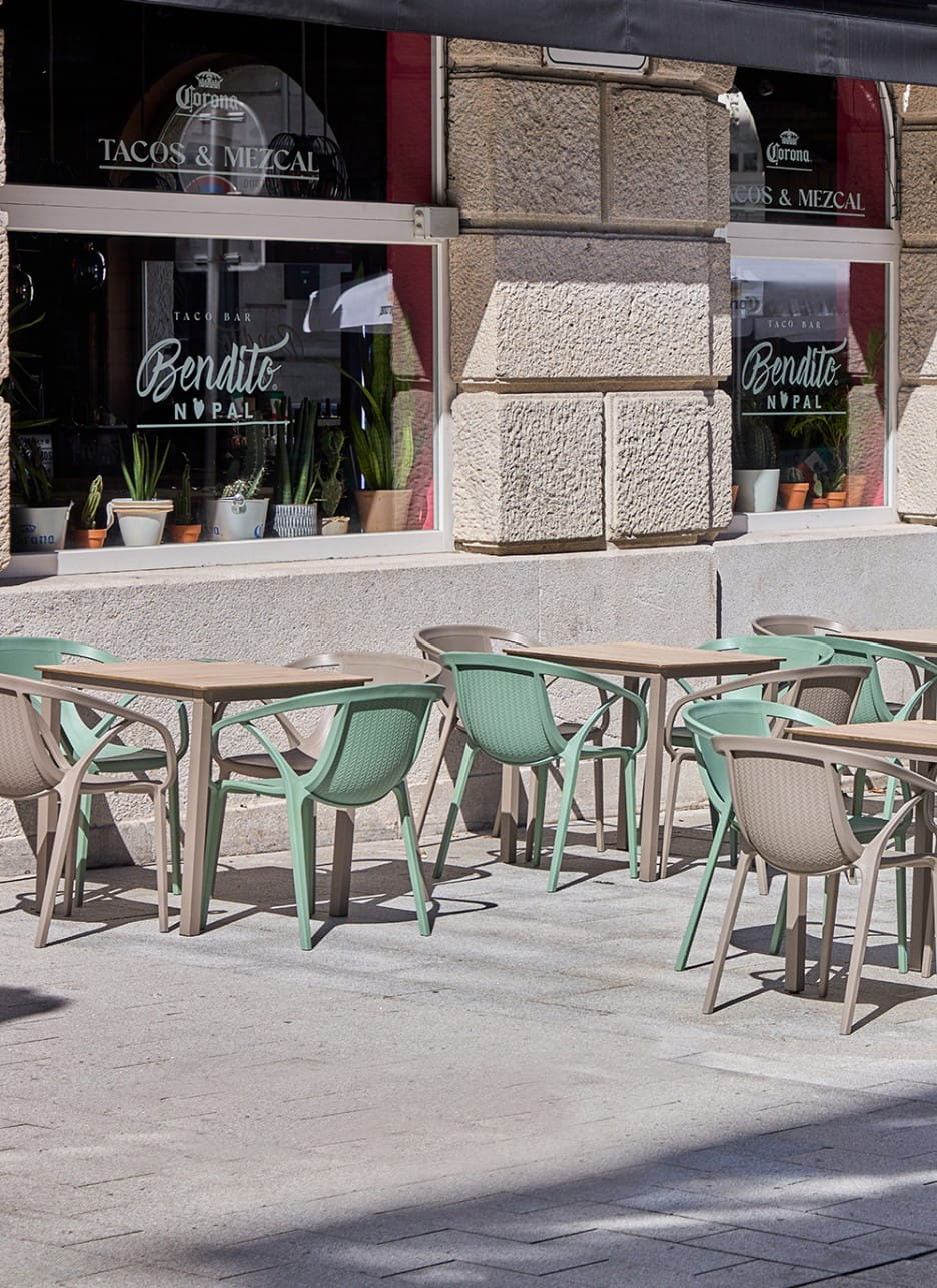 Krzesło Hop Ezpeleta, krzesło ogrodowe, krzesło odporne na warunki atmosferyczne, krzesło do kawiarni, krzesło do ogrodu, krzesło do restauracji, krzesła na zewnątrz
