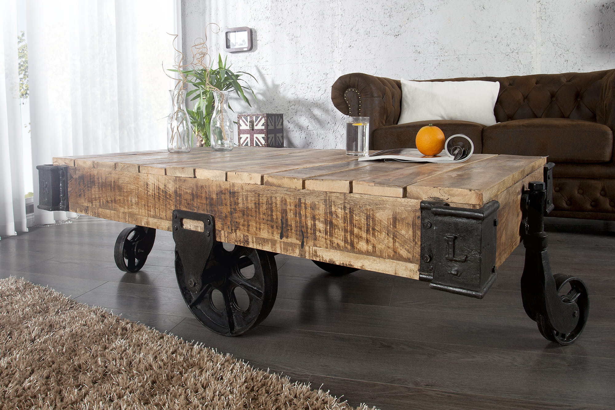 Stolik kawowy Railway 120cm Mango Invicta, oryginalne rozwiązanie, wysoka jakość prezentowanego produktu