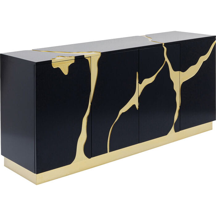 kredens Cracked Black Gold, kredens Kare Design, kredens do salonu, kredens do jadalni