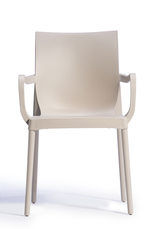 krzesło Iris, krzesło ogrodowe, nowoczesne krzesło, krzesło do kawiarni, odporność UV, tworzywo sztuczne, krzesło sztaplowane, ergonomiczne, krzesło do restauracji, krzesło na taras, wersja z podłokietnikami