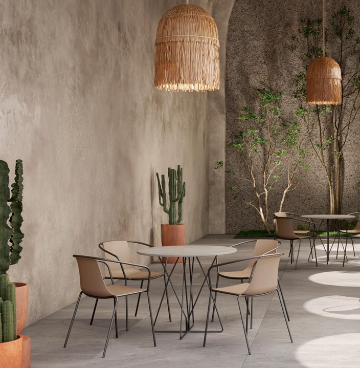 krzesło Kasia, krzesło Gaber, krzesło outdoorowe, odporność na pogodę, nowoczesne meble, krzesło na taras, włoski design, krzesło do restauracji, stalowe nogi, siedzisko z tworzywa