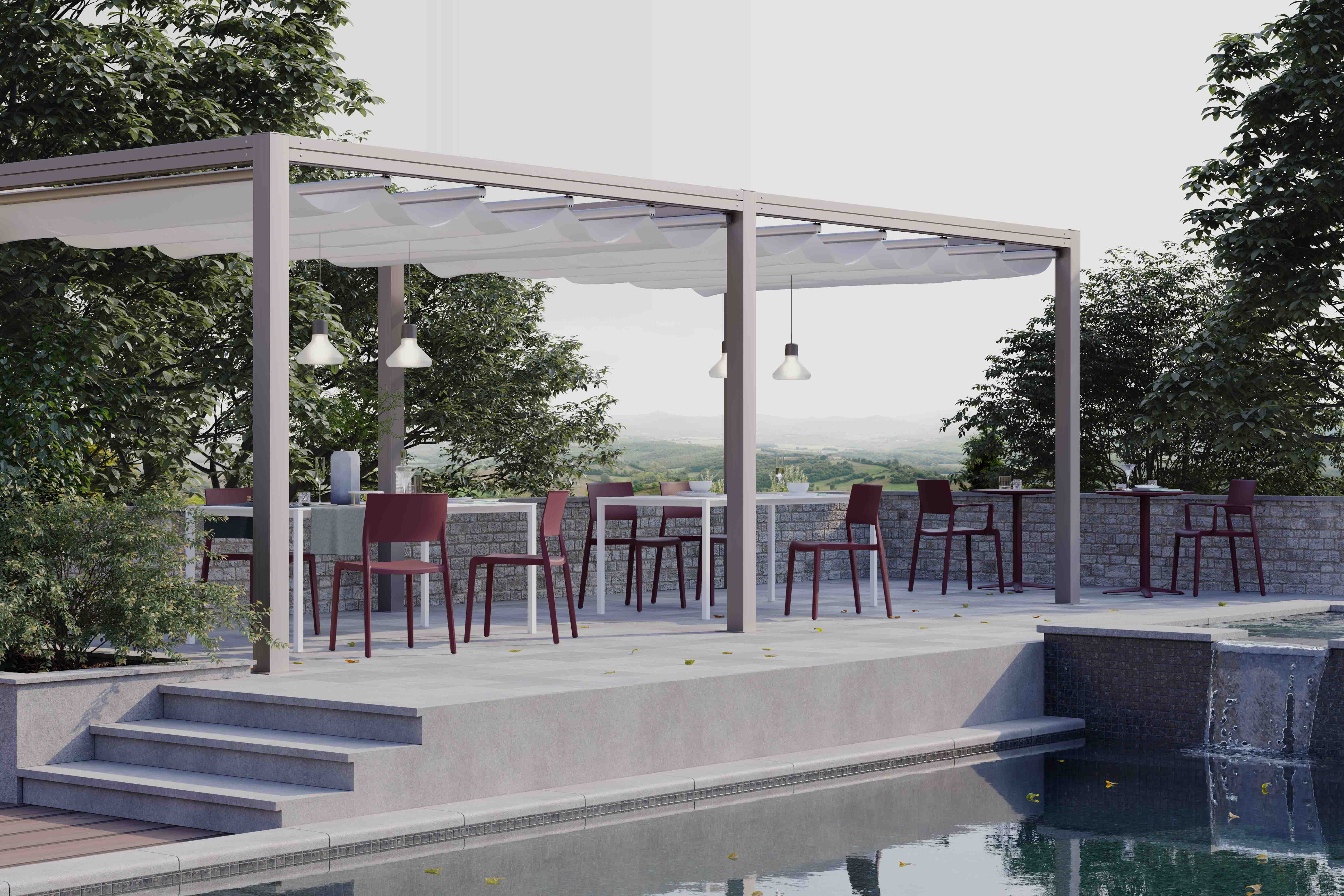 krzesło Lilibet, krzesło do kawiarni, krzesło na taras, meble restauracyjne, odporne krzesło outdoor, nowoczesne krzesło z tworzywa, wersja z podłokietnikami, krzesło do gastronomii, trwałe krzesło z tworzywa, lekkie krzesło plastikowe