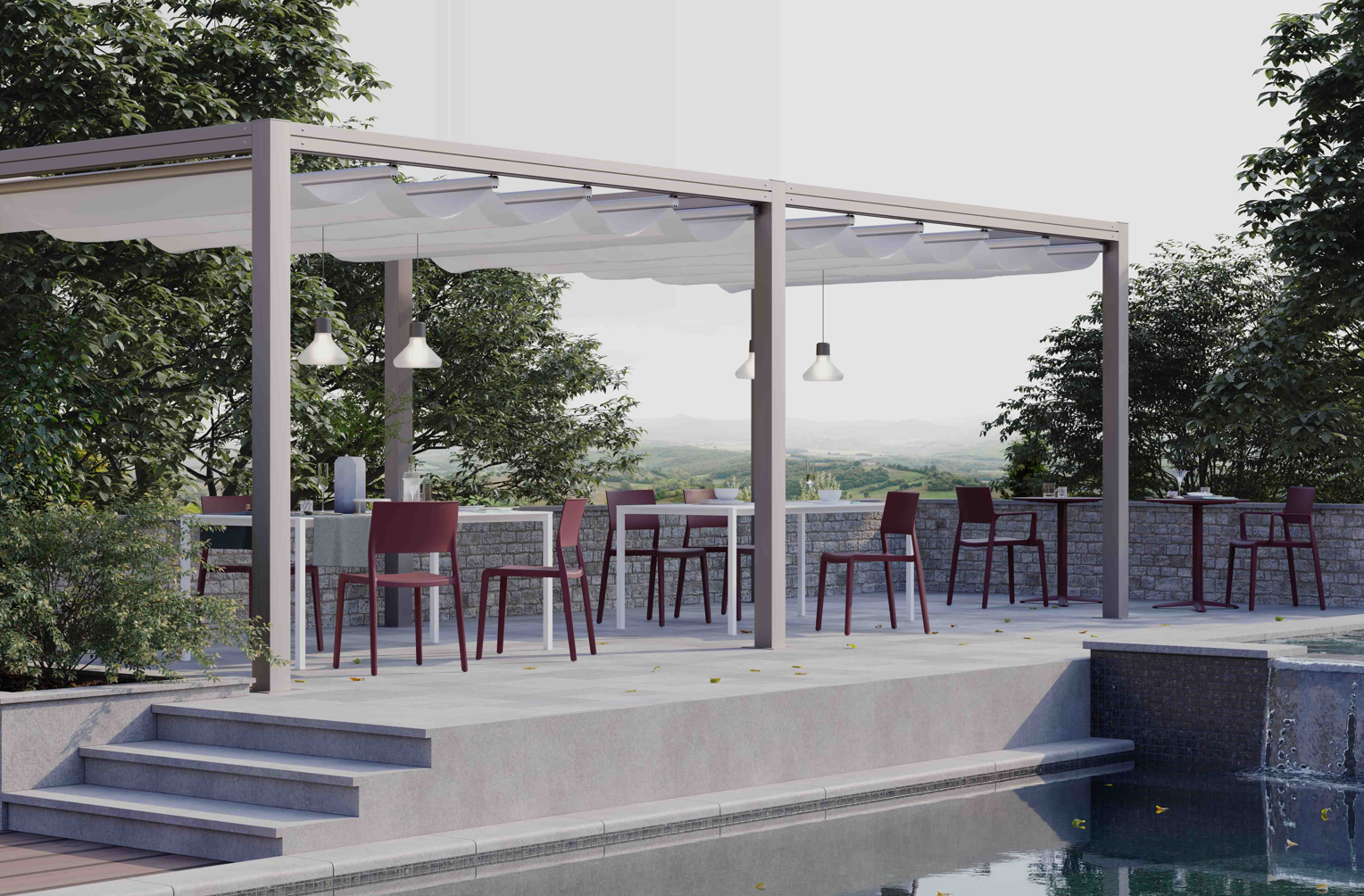 krzesło Lilibet, krzesło do kawiarni, krzesło na taras, meble restauracyjne, odporne krzesło outdoor, nowoczesne krzesło z tworzywa, wersja z podłokietnikami, krzesło do gastronomii, trwałe krzesło z tworzywa, lekkie krzesło plastikowe