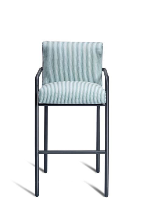 hoker aluminiowy, hoker tapicerowany, nowoczesny hoker, hoker z podłokietnikami, meble do baru, hoker sztaplowany, hoker do kuchni, hoker do restauracji, siedzisko z tapicerką, design meble, hoker Pilar