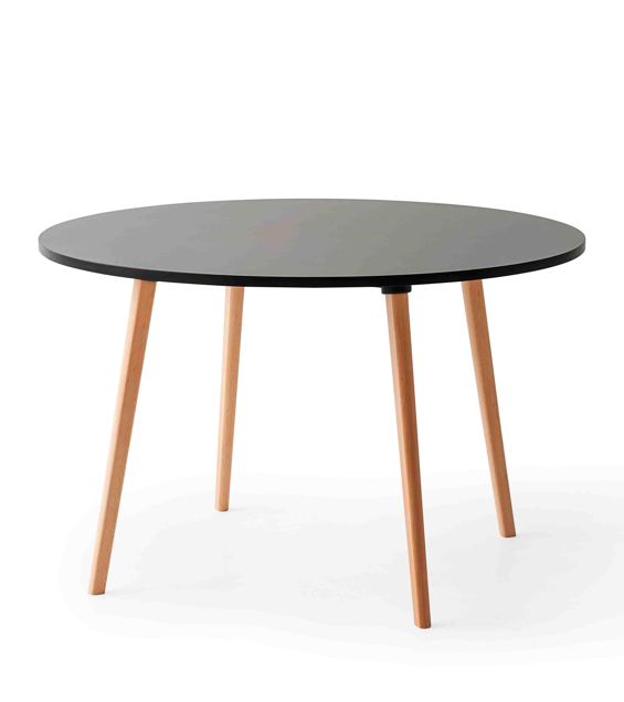 stół do jadalni, stół okrągły, stół drewniany, stół z czarnym blatem, meble do restauracji, nowoczesny stół, stół Login, stół designerski, meble do kuchni, meble do wnętrz komercyjnych, stół z drewnianymi nogami